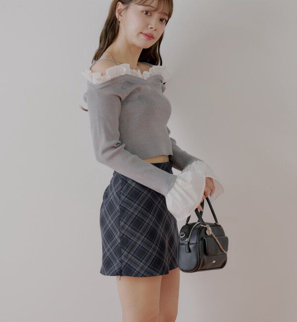  「2wayレイヤードチェックボックスタイトミニスカート」|スカート|