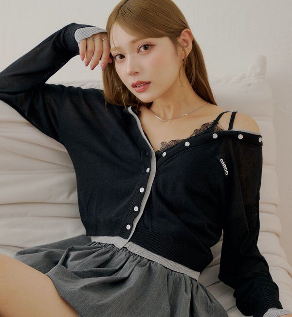  「バイカラーラメシアーカーディガン」|カーディガン|ブラックその他1