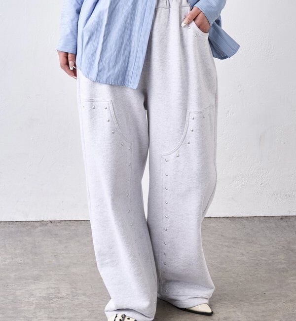  「スタッズ裏毛デザインパンツ / 【新色グレー追加】」|チノ|ライトグレー