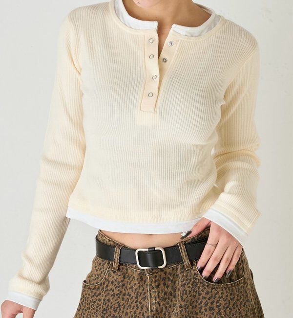  「レイヤードヘンリーニットトップス」|ニット・セーター|アイボリー