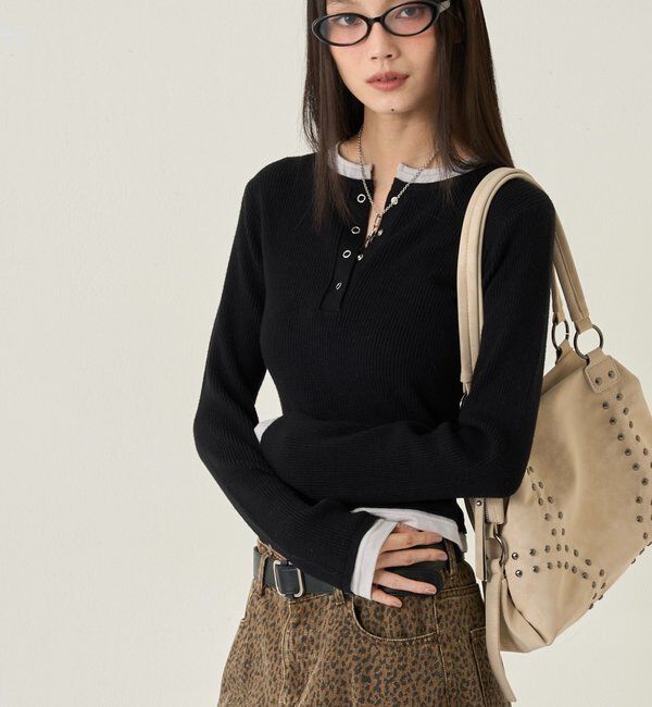  「レイヤードヘンリーニットトップス」|ニット・セーター|