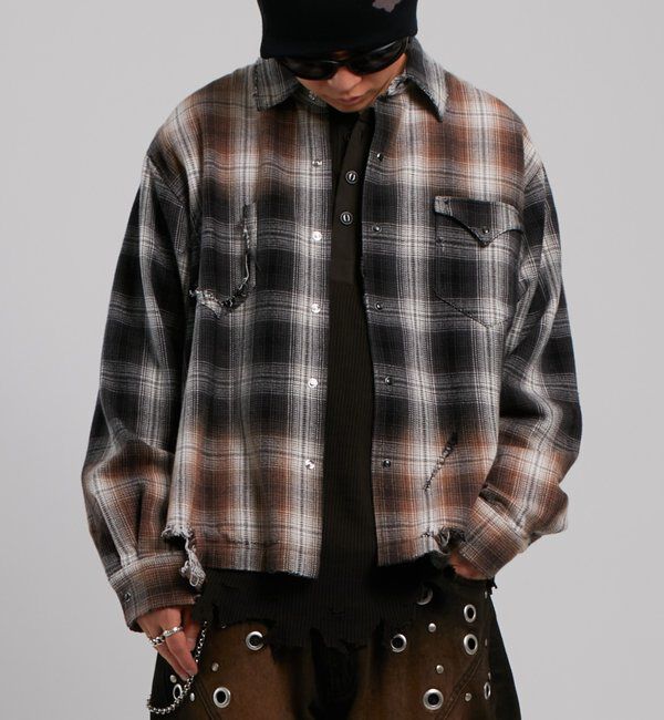  「【FromVintage】ダメージチェックシャツ」|シャツ・ブラウス|