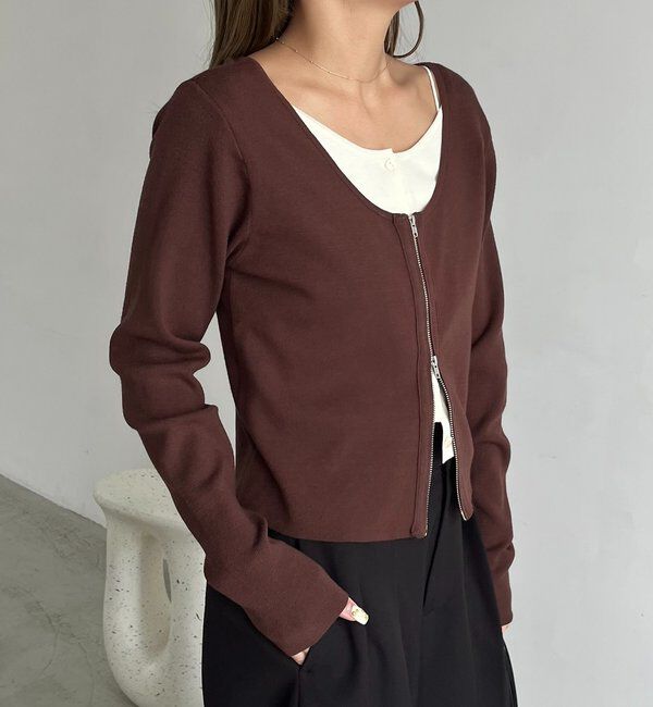  「【WEB限定】Wジップレイヤードニット」|カーディガン|