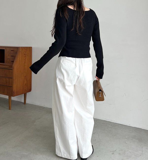  「【新色/ライトベージュ・グレー】クロスVネックニット」|ニット・セーター|