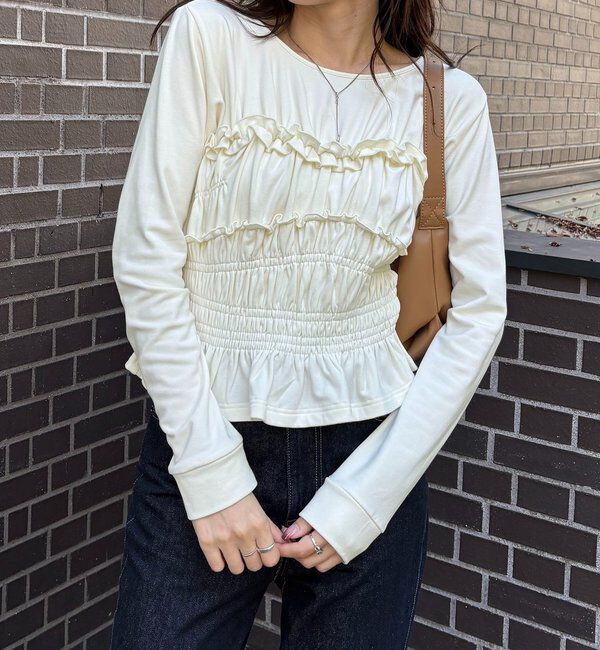  「【体感＋4℃】ベアシャーリング裏起毛トップス」|Tシャツ・カットソー|アイボリー