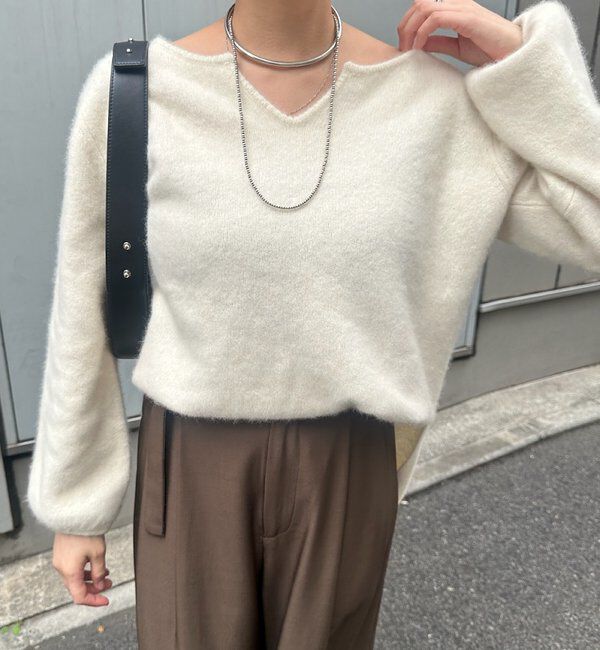  「ファーウールキーネックニット」|ニット・セーター|オフホワイト