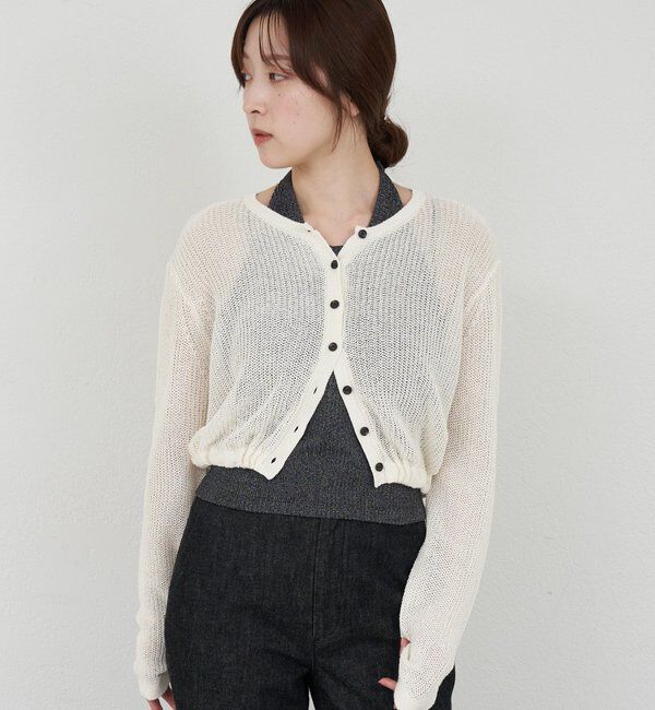  「バックデザインペーパーメッシュカーディガン」|カーディガン|アイボリー