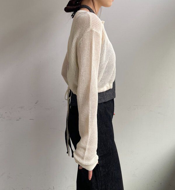  「バックデザインペーパーメッシュカーディガン」|カーディガン|