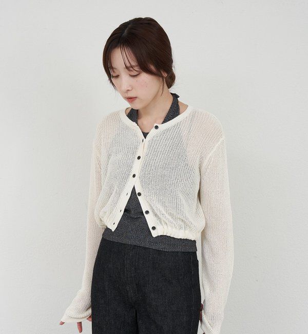  「バックデザインペーパーメッシュカーディガン」|カーディガン|