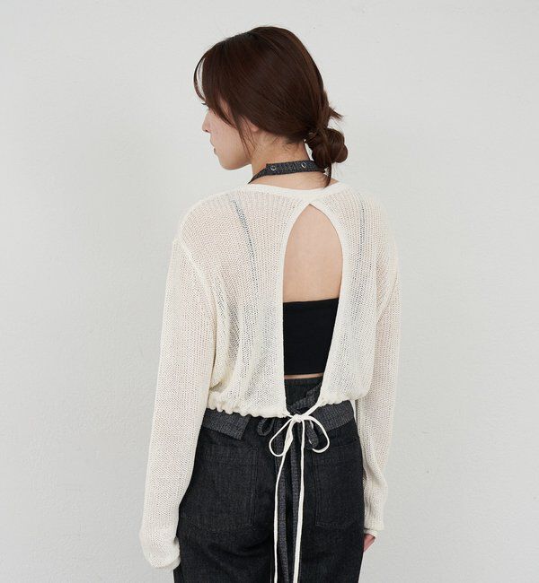  「バックデザインペーパーメッシュカーディガン」|カーディガン|