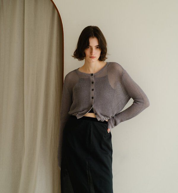  「バックデザインペーパーメッシュカーディガン」|カーディガン|