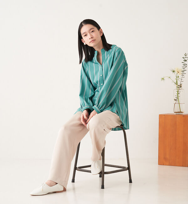 collex「＜手洗い可能＞ ストライプスタンドカラーシャツ」|シャツ・ブラウス|