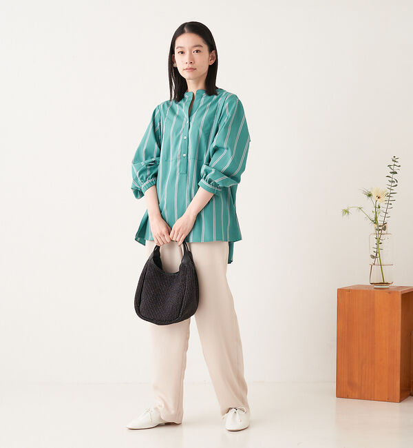 collex「＜手洗い可能＞ ストライプスタンドカラーシャツ」|シャツ・ブラウス|