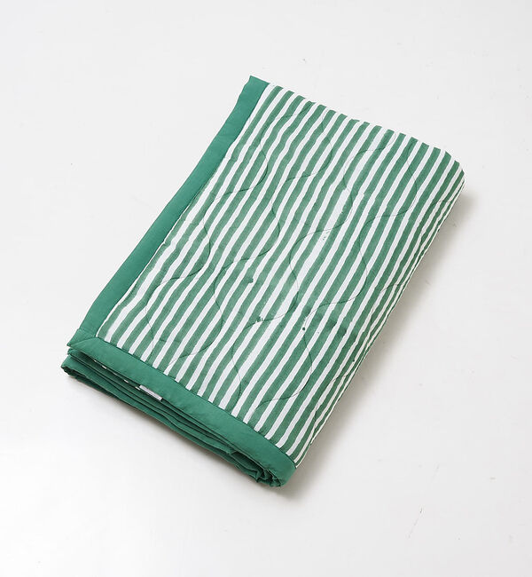 collex「ブロックプリントキルトケット ストライプ 140&times;200cm」|ブランケット|グリーン
