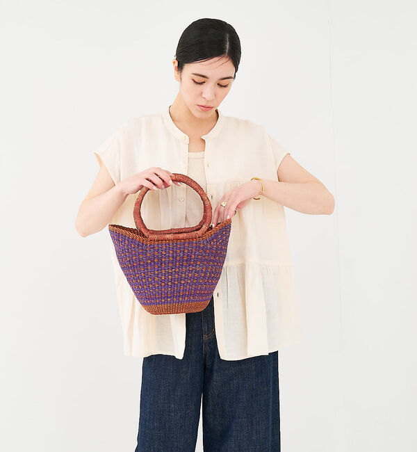 collex「ニャリガバスケット ニケチェック S ライラック」|かごバッグ|