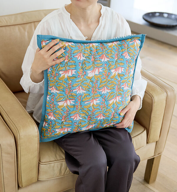 collex「ブロックプリント キルトクッションカバー 45&times;45」|その他|ブルー系その他1