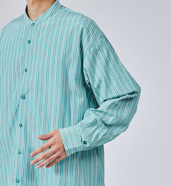 ABAHOUSE「【バイアスヨーク】ストライプ バンドカラーシャツ / オーバーサイズ」|シャツ・ブラウス|