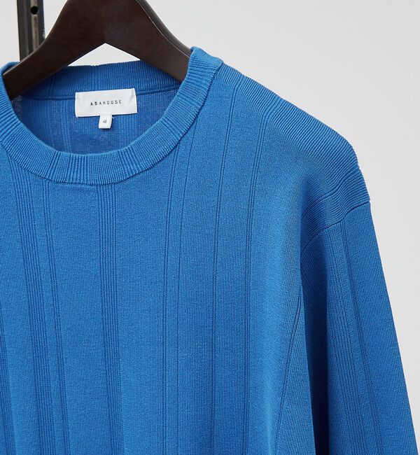 ABAHOUSE「ランダムストライプ 総針プルオーバーニット / クルーネック」|ニット・セーター|