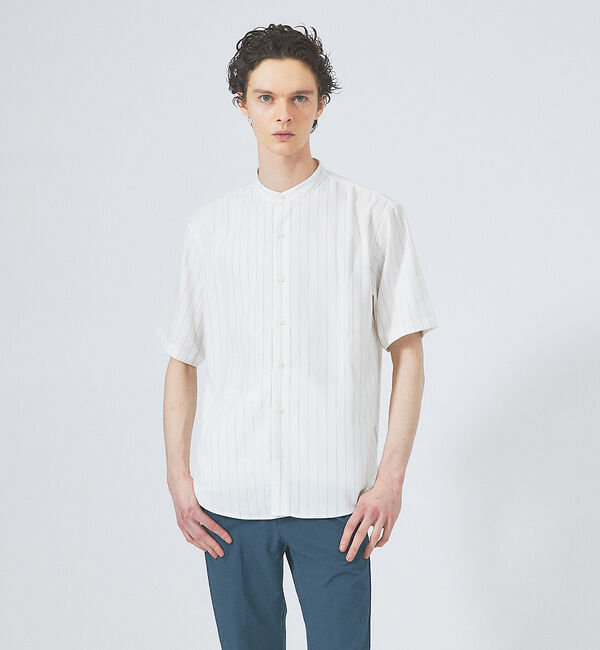 ABAHOUSE「バンドカラー半袖ストライプシャツ」|シャツ・ブラウス|