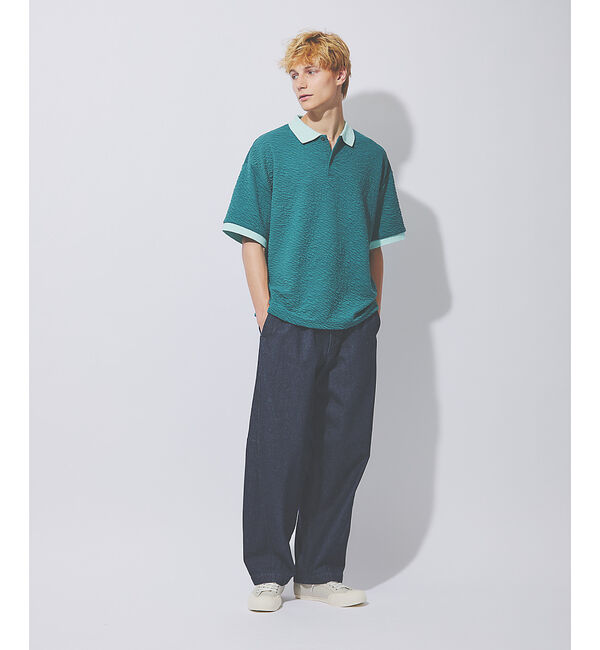 ABAHOUSE「ウェーブリンクル　フクレジャガード ポロシャツ/ オーバーサイズ/ ストレッチ」|ポロシャツ|