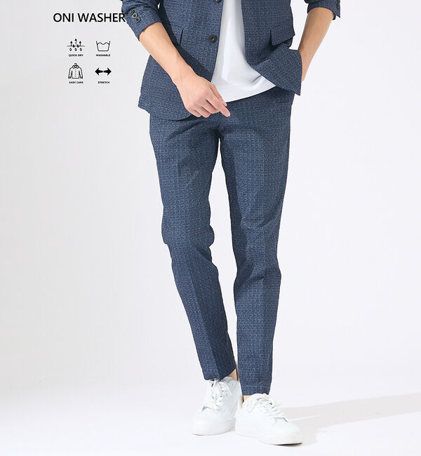 ABAHOUSE「【セットアップ対応 / 軽量 / ハイパーストレッチ】ワッシャー プリント スラ」|スラックス|ネイビー