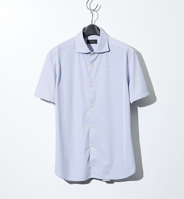 ABAHOUSE「ハイストレッチ バックストライプ半袖シャツ【FLEX SHIRTS】」|シャツ・ブラウス|ネイビー