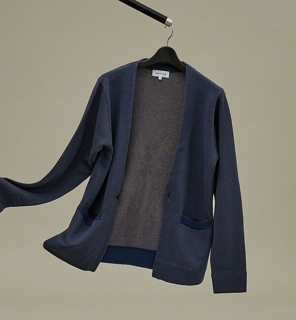 ABAHOUSE「バイアスジャガード 1ボタン カーディガン」|カーディガン|ブルー