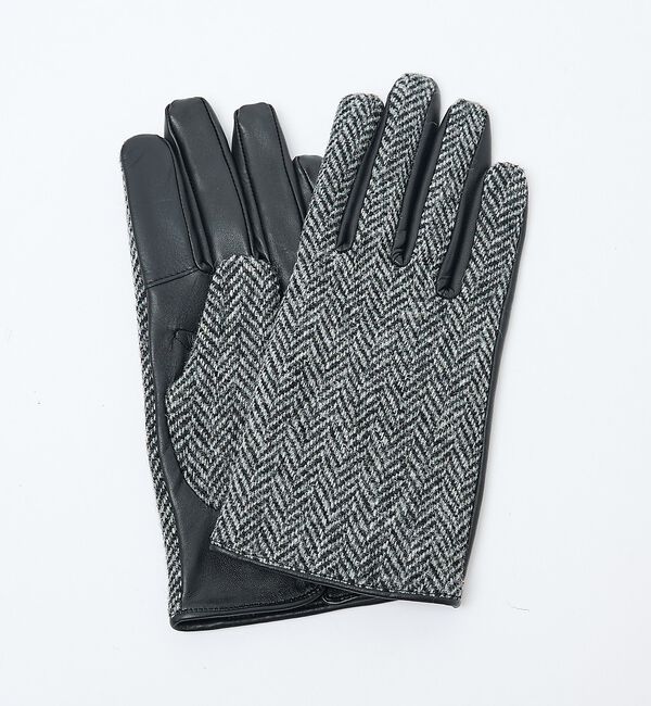 ABAHOUSE「【HarrisTweed】 ラムレザー&times;ツイード コンビ グローブ / タッチパ」|手袋|グレー系その他1