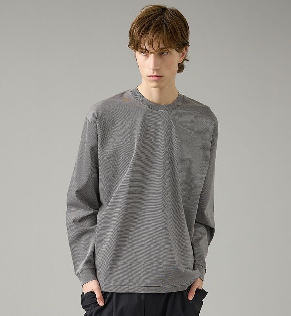 ABAHOUSE「コットンポンチ モダンフィット ボーダーロンT / オーバーサイズ」|Tシャツ・カットソー|チャコールグレー