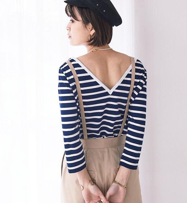 Rouge vif「バックVネック天竺ボーダープルオーバー」|Tシャツ・カットソー|