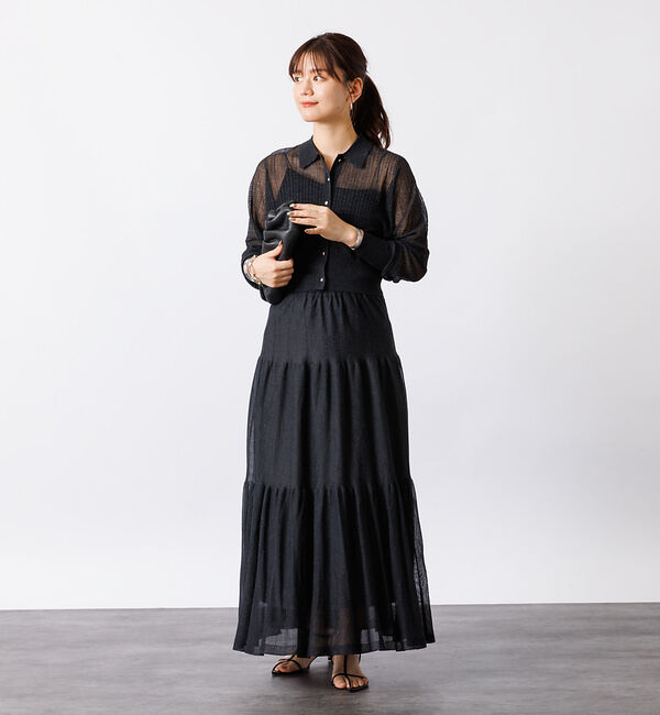 Rouge vif「【セットアップ対応】シアー格子リブニットカーディガン」|カーディガン|