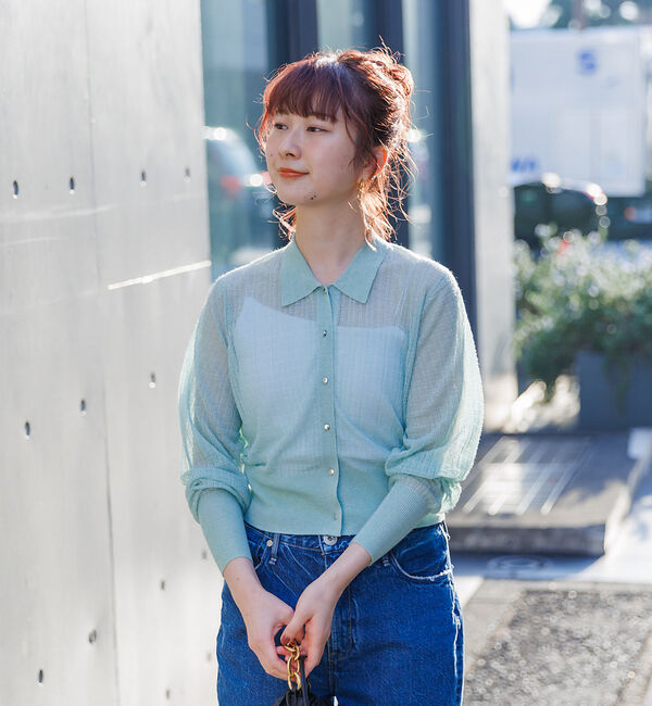 Rouge vif「【セットアップ対応】シアー格子リブニットカーディガン」|カーディガン|