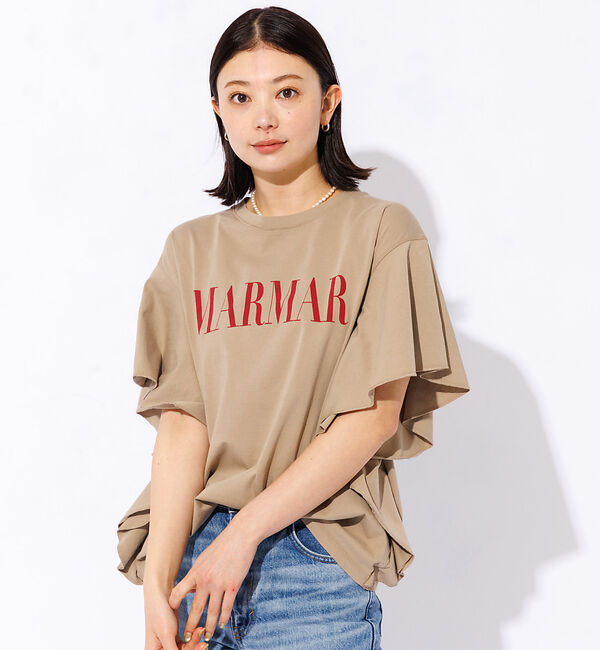 Rouge vif「＜別注＞【MICA&DEAL /マイカアンドディール】ロゴTシャツ / フレアス」|Tシャツ・カットソー|ベージュ