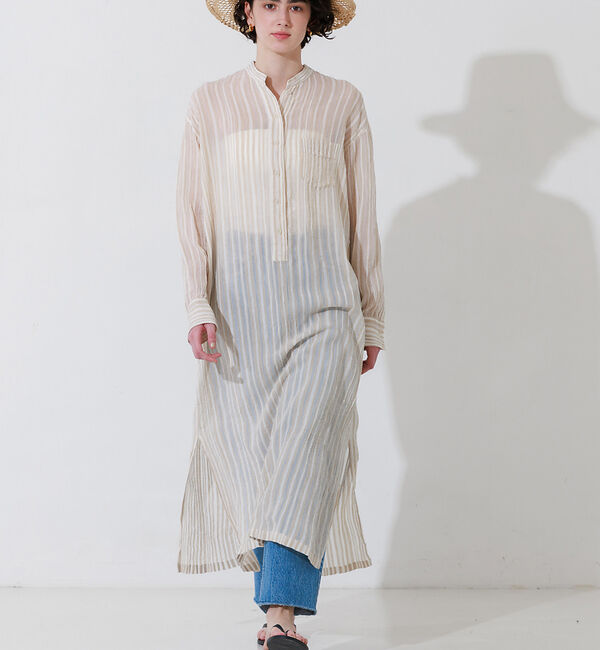 Rouge vif「シルク混シアーストライプ楊柳ワンピース」|ワンピース|