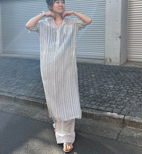 Rouge vif「シルク混シアーストライプ楊柳ワンピース」|ワンピース|