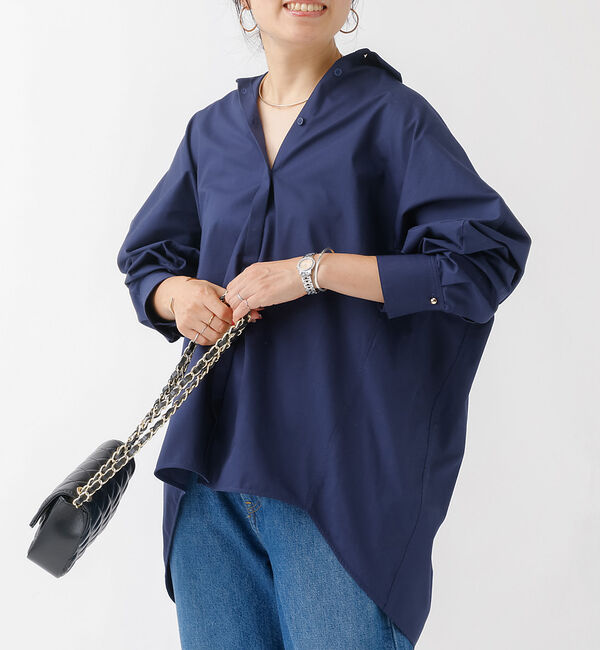 Rouge vif「マチ付きドルマンワイドシャツ」|シャツ・ブラウス|ネイビー