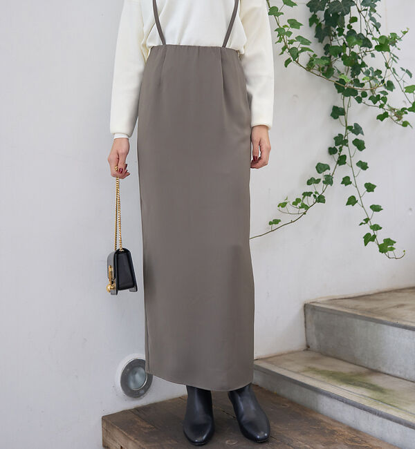 Rouge vif「2wayサスペンダー付きタイトスカート」|スカート|グレージュ