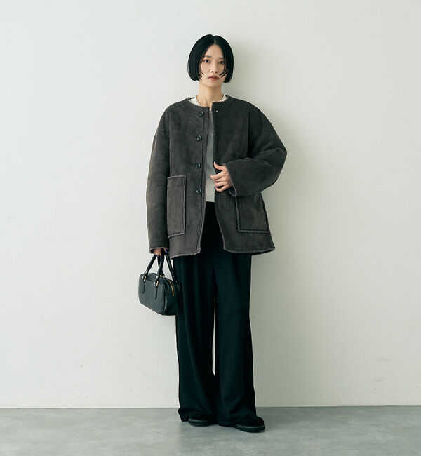 Rouge vif「【2サイズ展開】2WAYスウェードリバーシブルボアコート / ノーカラーコート」|ノーカラーコート|