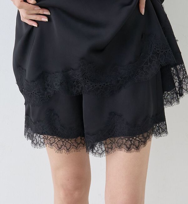 Rouge vif「【セットアップ対応】レースサテンショートパンツ」|その他|ブラック
