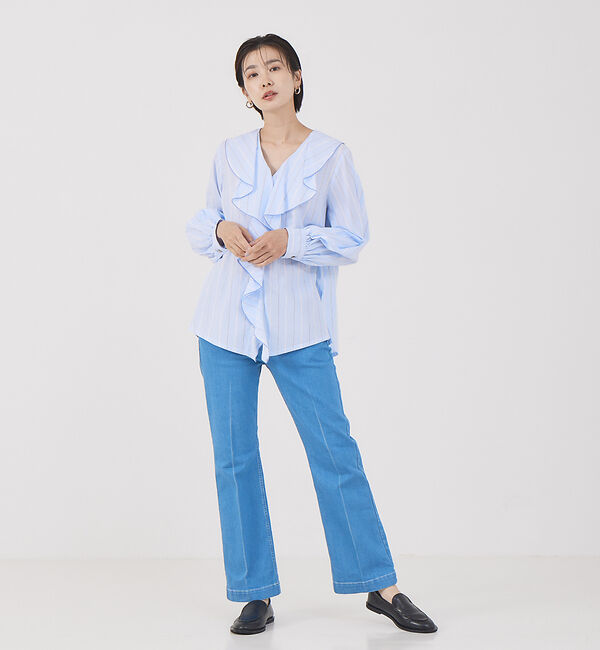 qualite「【e&times;qualite】 センタープレスフレアーデニム」|デニム|