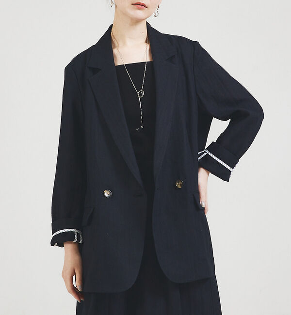 qualite「【セットアップ対応】ランダムヘリンボーンリネンジャケット」|テーラードジャケット|ブラック