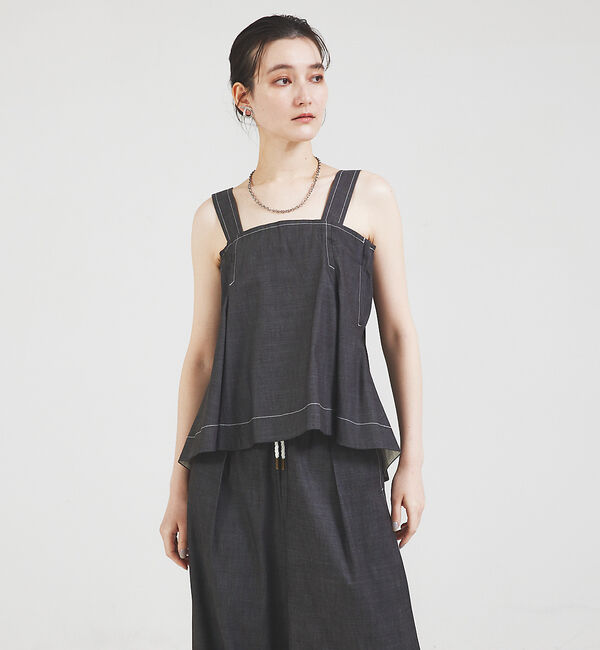 qualite「【セットップ対応】リヨセルデニムベアトップ」|Tシャツ・カットソー|