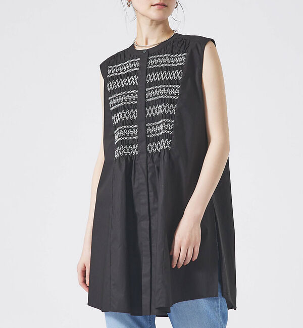 qualite「スモッキングチュニックシャツ」|シャツ・ブラウス|ブラック