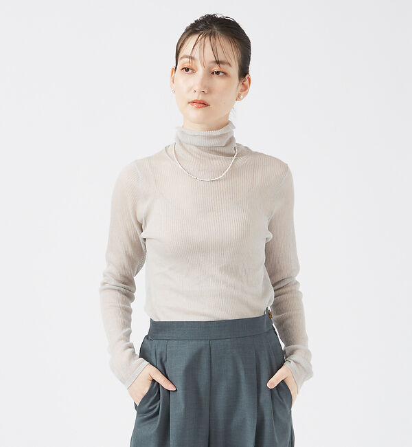 qualite「シャイニーリブニット」|ニット・セーター|ライトグレー