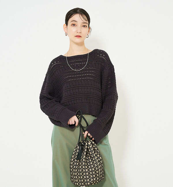 qualite「リンクスアイレットニット」|ニット・セーター|チャコールグレー