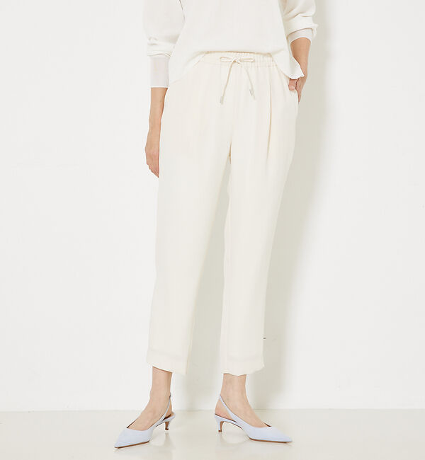 qualite「トルコサテンドロストパンツ」|スラックス|アイボリー