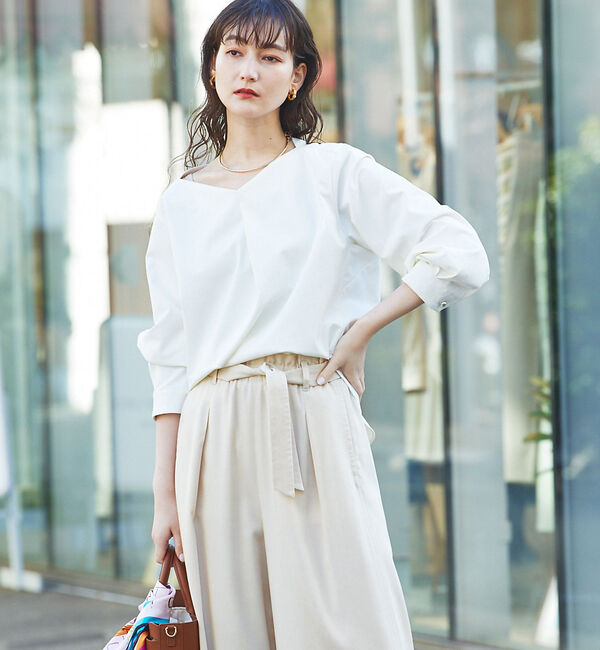 qualite「2WAYストレッチタックブラウス」|シャツ・ブラウス|オフホワイト