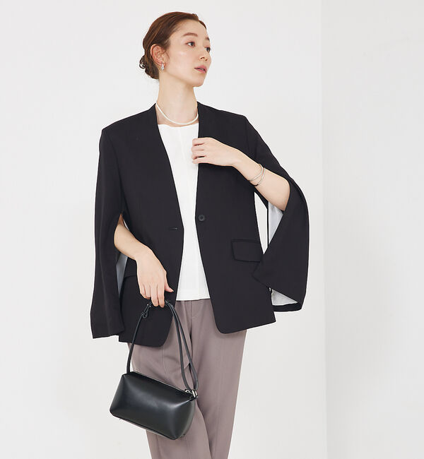 qualite「【Oggi・CLASSY掲載】袖コンシールあきJK」|ノーカラージャケット|ブラック