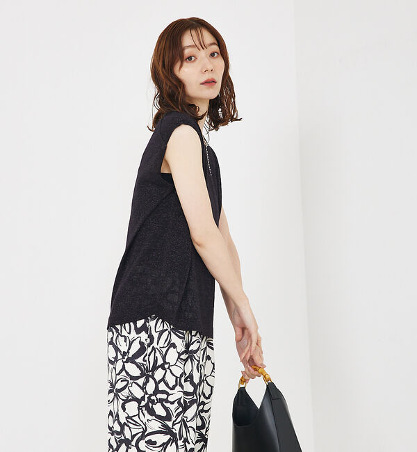 qualite「【大人の上品なシアー】ラメクルーネックニット」|キャミソール|