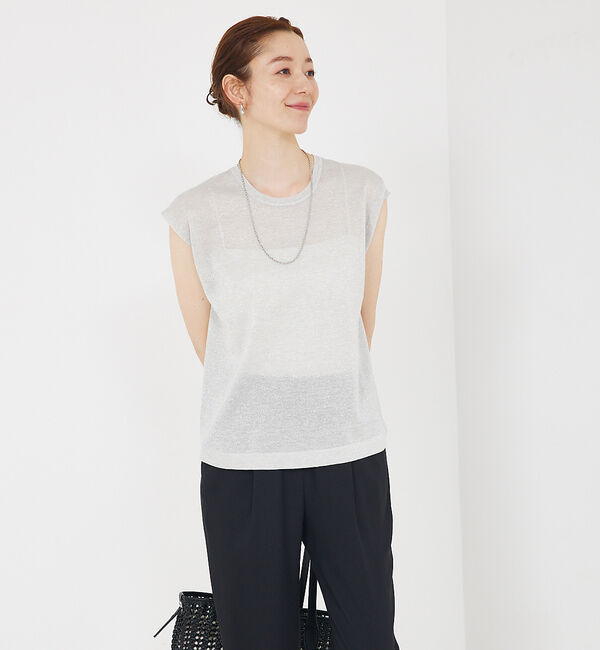 qualite「【大人の上品なシアー】ラメクルーネックニット」|キャミソール|シルバー